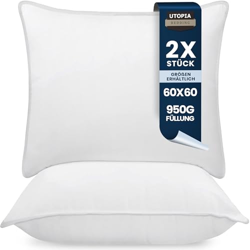 Utopia Bedding KopfKissen (2er Set), 60 x 60 cm Schlafkissen, Atmungsaktiv et Weich Kissen (Weiß) von Utopia Bedding