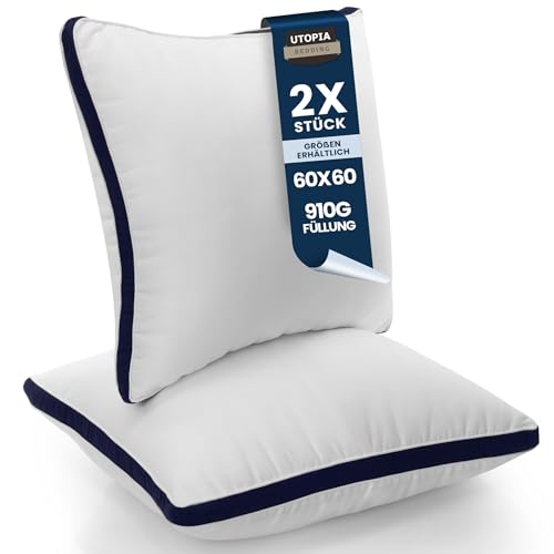 Utopia Bedding Kopfkissen (2er Set), 60 x 60 cm Schlafkissen, Gebürsteter Stoff Bezug Bettkissen, Premium Qualität Weich et Atmungsaktiv Kissen (Marineblau) von Utopia Bedding