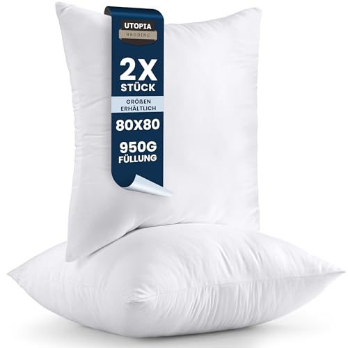 Utopia Bedding 2er Set Kissenfüllung 80 x 80 cm, Innenkissen Füllkissen Kopfkissen Sofakissen (Weiß) von Utopia Bedding