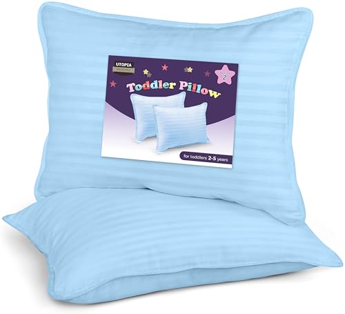 Utopia Bedding Kopfkissen Kleinkind 40 x 60 cm, 2er Set Kinderkopfkissen, Atmungsaktiv Polybaumwolle Gewebe, Kinderkissen zum Schlafen, Baby Kissen für Kleinkinder (Hellblau) von Utopia Bedding