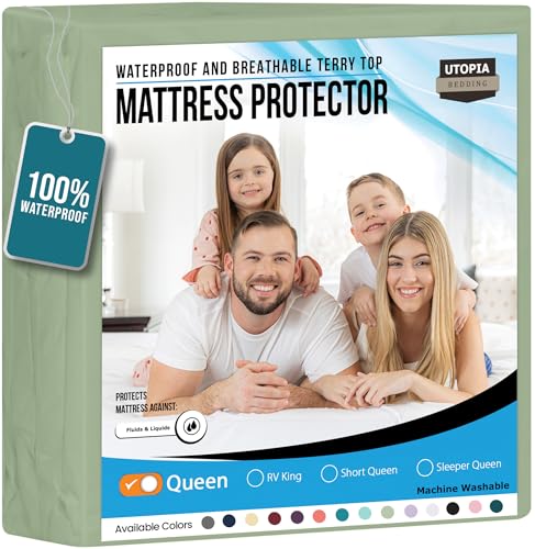Utopia Bedding Matratzenschoner, wasserdicht, Queen-Size-Größe, Premium-Frottee-Matratzenbezug, 200 g/m², atmungsaktiv, taillierter Stil mit dehnbaren Taschen (Salbei) von Utopia Bedding