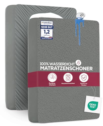 Utopia Bedding Matratzenschoner 180 x 200 x 40 cm Wasserdicht, Oeko-TEX Zertifiziert Matratzenauflage Atmungsaktive, Matratzenschutz, Rundum Elastisch Grau von Utopia Bedding