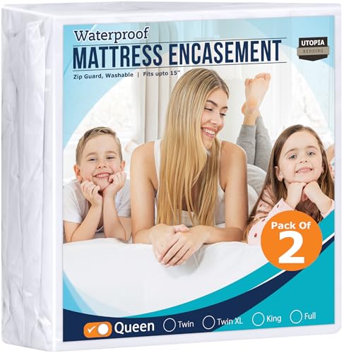 Utopia Bedding Matratzenschoner mit Reißverschluss für Queen-Size-Betten (2 Stück) – 100% wasserdicht und Bettwanzensicher – saugfähiger, sechsseitiger Matratzenbezug von Utopia Bedding