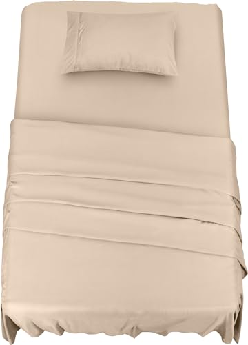 Utopia Bedding Bettlaken Set (3 Teilige, Beige) - Polyester Microfaser, 1 Spannbettlaken 90x190cm, 1 Bettlaken 167x243cm und 1 Kissenbezüge 50x75cm von Utopia Bedding