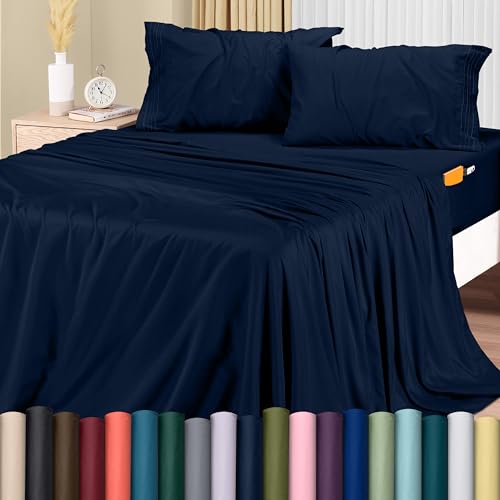 Utopia Bedding Queen-Size-Bettlaken-Set – Weiche Mikrofaser, 4-teiliges Luxus-Bettlaken mit tiefen Taschen – bestickte Kissenbezüge – seitliches Spannbetttuch mit Aufbewahrungstasche – Bettlaken von Utopia Bedding