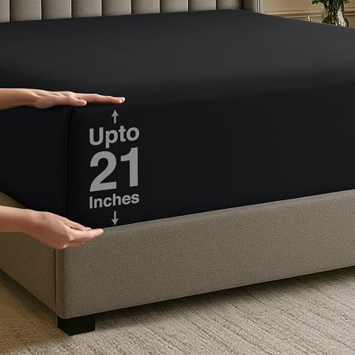 Utopia Bedding Queen-Size-Spannbetttuch – extra tiefe Tasche – 53,3 cm tiefe Tasche – weiche Mikrofaser, schrumpft und lichtbeständig, pflegeleicht, nur 1 Spannbetttuch (schwarz) von Utopia Bedding