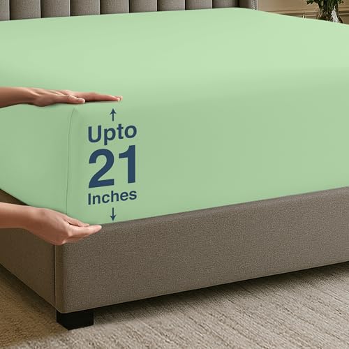 Utopia Bedding Queensize-Spannbetttuch mit extra tiefen Taschen, passend für Matratzen bis zu 53,3 cm, schrumpf- und farbbeständig, pflegeleicht, nur 1 Spannbetttuch mit tiefen Taschen, Salbeigrün von Utopia Bedding