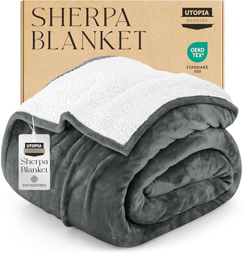 Utopia Bedding Sherpa Decke [Grau, 259x228 cm] - 480GSM Thick Warm Plüsch Fleece Wendedecke für Bett, Sofa, Couch, Camping und Reisen von Utopia Bedding