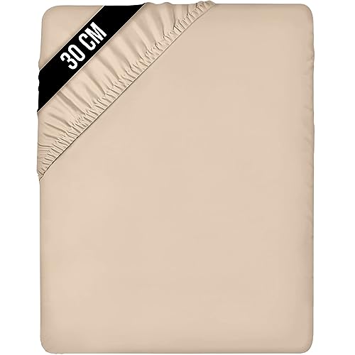 Utopia Bedding - Spannbettlaken 135x190cm - Beige - Gebürstete Polyester-Mikrofaser Spannbetttuch - 30 cm Tiefe Tasche von Utopia Bedding