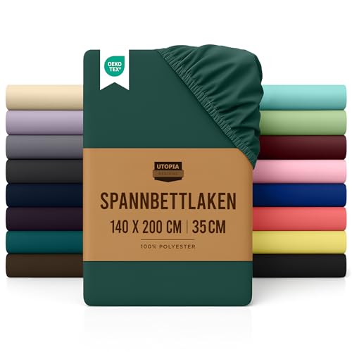 Utopia Bedding - Spannbettlaken 140x200cm - Grün - Oeko-Tex Zertifiziertes Gebürstete Polyester-Mikrofaser Spannbetttuch - 35 cm Tiefe Tasche von Utopia Bedding