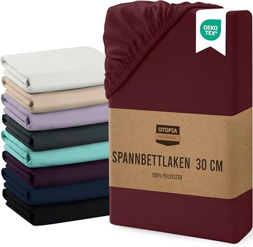 Utopia Bedding - Spannbettlaken 160x200cm Bis 30 cm - Burgunderrot - Gebürstete Mikrofaser Spannbetttuch - Oeko Tex Standard 100 Utopia Bedding - Spannbettlaken 160x200cm Bis 30 cm - Burgunderrot - Gebürstete Mikrofaser Spannbetttuch - Oeko Tex Standard 100 von Utopia Bedding