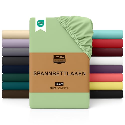 Utopia Bedding - Spannbettlaken 180x200cm - Summer Green - Grün - Oeko-Tex Zertifiziertes Gebürstete Polyester-Mikrofaser Spannbetttuch - 35 cm Tiefe Tasche von Utopia Bedding