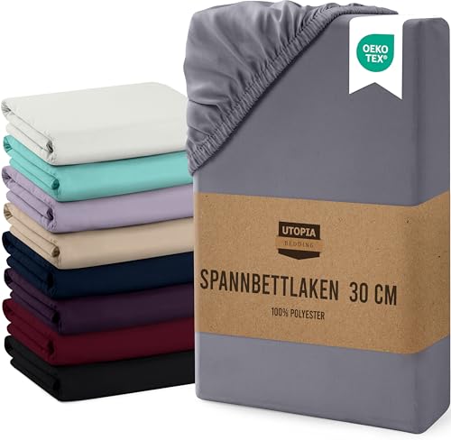 Utopia Bedding - Spannbettlaken 90x190cm Bis 30 cm - Grau - Gebürstete Mikrofaser Spannbetttuch - Oeko Tex Standard 100 von Utopia Bedding