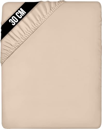 Utopia Bedding - Spannbettlaken 90x200cm Bis 30 cm - Beige - Gebürstete Mikrofaser Spannbetttuch - Oeko Tex Standard 100 von Utopia Bedding