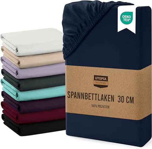 Utopia Bedding - Spannbettlaken 90x200cm Bis 30 cm - Marineblau - Gebürstete Mikrofaser Spannbetttuch - Oeko Tex Standard 100 Utopia Bedding - Spannbettlaken 90x200cm Bis 30 cm - Marineblau - Gebürstete Mikrofaser Spannbetttuch - Oeko Tex Standard 100 von Utopia Bedding