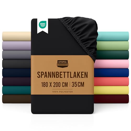 Utopia Bedding - Spannbettlaken 180x200cm - Schwarz - Oeko-Tex Zertifiziertes Gebürstete Polyester-Mikrofaser Spannbetttuch - 35 cm Tiefe Tasche von Utopia Bedding