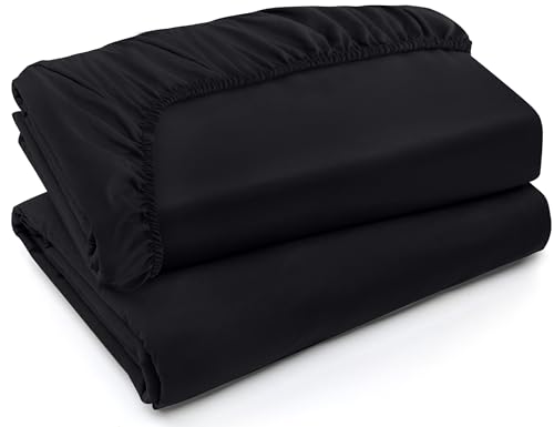 Utopia Bedding Spannbettlaken, weich gebürstete Mikrofaser, tiefe Taschen, schrumpffrei und lichtbeständig, pflegeleicht, Schwarz, 2 Stück von Utopia Bedding