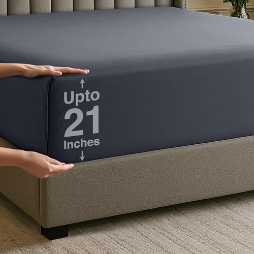 Utopia Bedding Spannbettlaken,53 cm extra Tiefe Taschen, weiche Mikrofaser, läuft Nicht EIN, farbecht, pflegeleicht, nur 1 Spannbettlaken, Grau, für Doppelbetten von Utopia Bedding