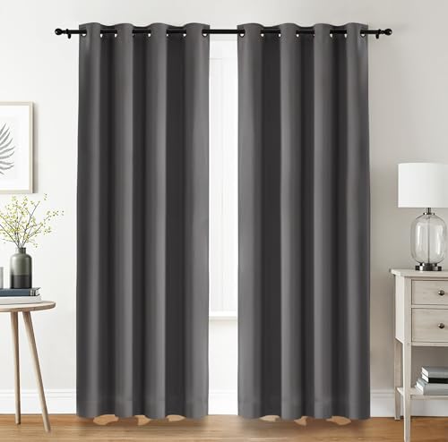 Utopia Bedding Verdunkelungsvorhänge mit Ösen thermovorhang 2er Set [140x245 cm, Grau] wärme und kälteisolierende und schalldämmende Vorhang Blickdicht für Wohnzimmer, Schlafzimmer & Büro von Utopia Bedding