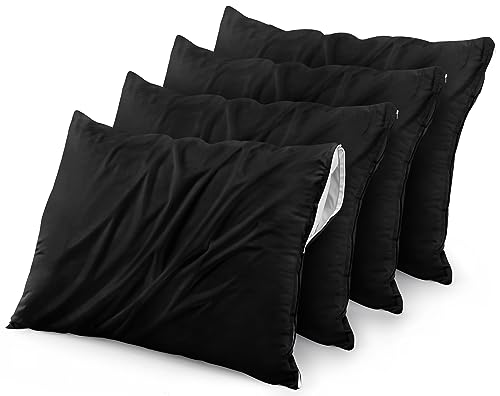 Utopia Bedding Wasserdichter Kissenschutz mit Reißverschluss (4 Stück) King Black – Bettwanzensichere Kissenhülle 50,8 x 96,5 cm von Utopia Bedding