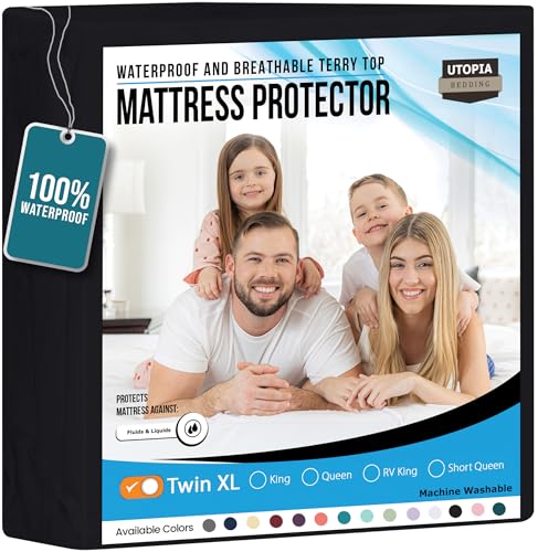 Utopia Bedding Wasserdichter Matratzenschoner für Doppelbett, XL, Premium-Frottee-Matratzenbezug, 200 g/m², atmungsaktiv, Spannbetttuch mit dehnbaren Taschen (schwarz) von Utopia Bedding