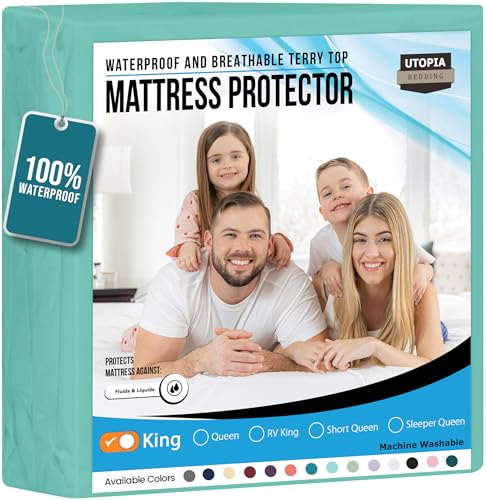 Utopia Bedding Wasserdichter Matratzenschoner für King-Size-Bett, Premium-Frottee-Matratzenbezug, 200 g/m², atmungsaktiv, Spannbetttuch mit dehnbaren Taschen, Spa-Blau von Utopia Bedding