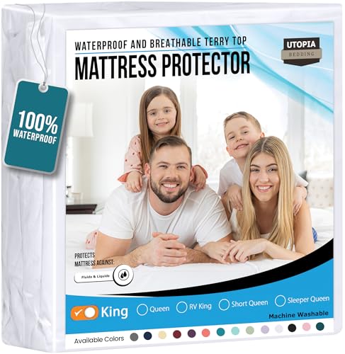 Utopia Bedding Matratzenschoner 178 x 203 x 43 cm Wasserdicht, Oeko-TEX Zertifiziert Matratzenauflage Atmungsaktive, Matratzenschutz, Rundum Elastisch Weiß von Utopia Bedding