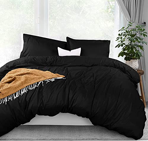Utopia Queen-Size-Bettwäsche-Set – 1 Bettbezug mit 2 Kissenbezügen – 3-teiliger Bettdeckenbezug mit Reißverschluss – ultraweiche, gebürstete Mikrofaser, 228 x 228 cm (schwarz) von Utopia Bedding