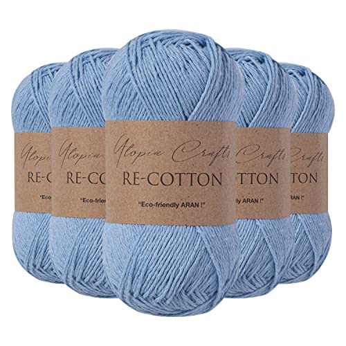 Utopia Crafts Re-Cotton Strickgarn, 5 x 100 g (verblasstes Blau) von Utopia Crafts