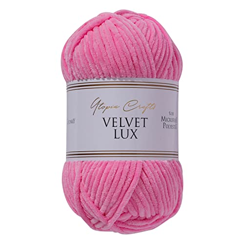 Utopia Crafts Velvet Lux Chenille-Garn zum Stricken und Häkeln, superweich, grob, 100 g – 110 m (Tulpenrosa) von Utopia Crafts