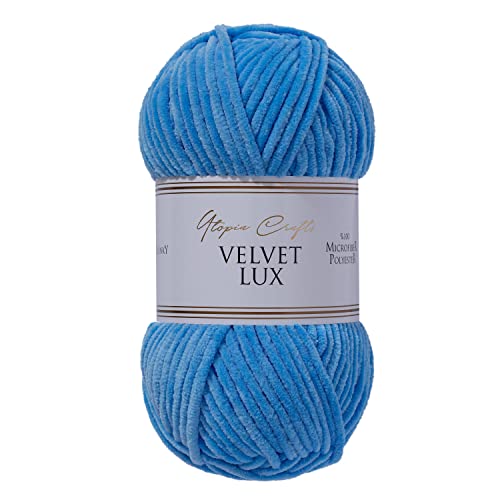 Utopia Crafts Velvet Lux Chenille Super Soft Chunky Garn zum Stricken und Häkeln, 100 g – 110 m (Himmelblau) von Utopia Crafts