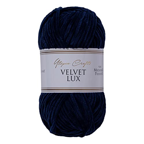 Utopia Crafts Velvet Lux Chenille Super Soft Chunky Garn zum Stricken und Häkeln, 100 g – 110 m (Nachtblau) von Utopia Crafts