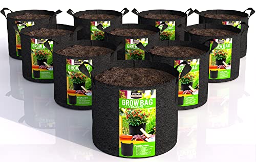 Utopia Home 10er-Pack 2,8 l Stoff-Pflanzbeutel, robuste verdickte Stoff-Pflanztöpfe, Belüftungs-Stofftöpfe mit Griffen, Vliesstoffbeutel, geeignet für Gemüse, Blumen, Pilze (schwarz) von Utopia Home