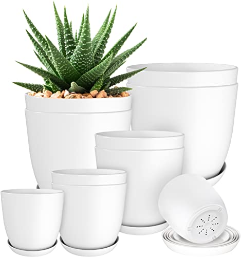 Utopia Home Blumentopf, 10er-Pack (Weiß), (ø18-ø17-ø15-ø13-ø12 cm) Dekorativer Übertopf für Zimmerpflanzen- Pflanzentopf mit Untersetzer von Utopia Home