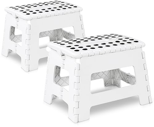 Utopia Home Faltbarer Tritthocker 9 Zoll, Anti-Rutsch-Oberfläche für Kinder und Erwachsene, tragbarer Kunststoff Klapphocker mit Tragegriff, 300 lbs Belastbarkeit, 2er Pack, weiß von Utopia Home