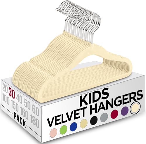Utopia Home Kinder-Kleiderbügel aus Samt (30 Stück) – 27,9 cm (11 Zoll) robuster Baby-Kleiderbügel – rutschfest für den täglichen Gebrauch (Elfenbein) von Utopia Home