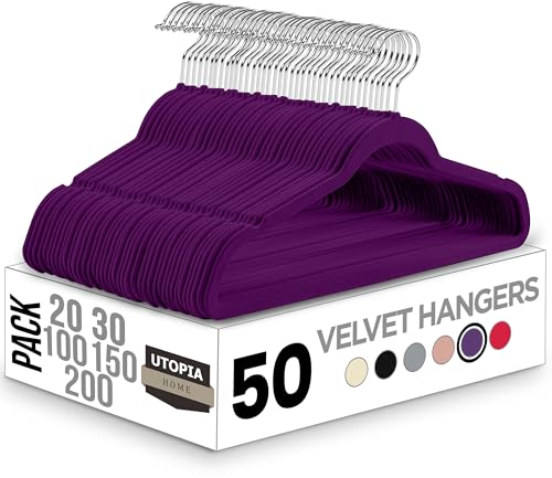 Utopia Home Premium Samt Kleiderbügel - rutschfeste & langlebige Kleiderbügel - 360 Grad drehbare Haken - Hochbelastbare Kleiderbügel - 50er Pack, Lila von Utopia Home