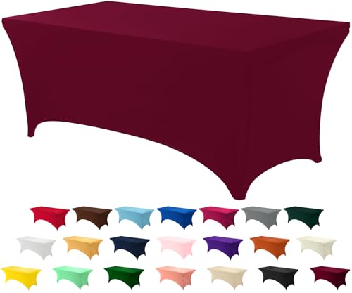 Utopia Kitchen Spandex-Tischdecke 1 Packung [6FT, Burgund] Waschbare und knitterfreie rechteckige Stretch-Tischdecke für Veranstaltungen, Hochzeiten, Bankette und Partys [183Lx76Wx76H] cm von Utopia Kitchen