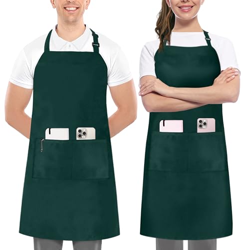 Utopia Kitchen 2er Pack Unisex Grillschürze mit geräumigen Taschen Verstellbare Latzschürzen für Männer und Frauen ideal für Köche Kochen Grillen und Backen Grün von Utopia Kitchen
