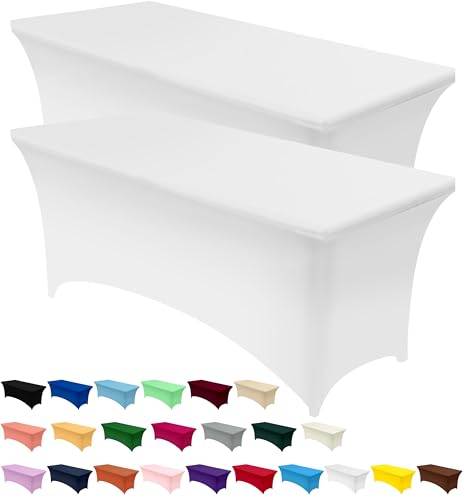 Utopia Kitchen Spandex Tischdecke 2 Pack [5FT, Weiß] Enge, Passgenaue, Waschbar und Faltenfrei Tischdecke Outdoor für Veranstaltung, Hochzeit, Bankett & Partys [183Lx76Wx76H] cm von Utopia Kitchen