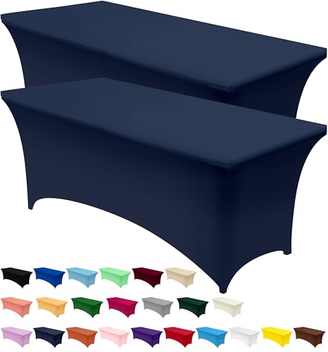 Utopia Kitchen Spandex-Tischdecke, 183 x 76 x 76 cm, Marineblau, enganliegend, waschbar und knitterfrei, dehnbar, rechteckig, Terrassentischabdeckung für Veranstaltung, Hochzeit, Bankett und Partys, von Utopia Kitchen