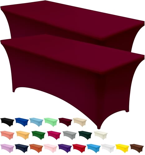 Utopia Kitchen Spandex-Tischdecke, 2 Stück, 1.8 m, Burgunderrot, eng anliegend, waschbar und knitterfrei, dehnbar, rechteckig, Hochzeiten, Bankett und Partys [183x76x76 cm (LxBxH) von Utopia Kitchen