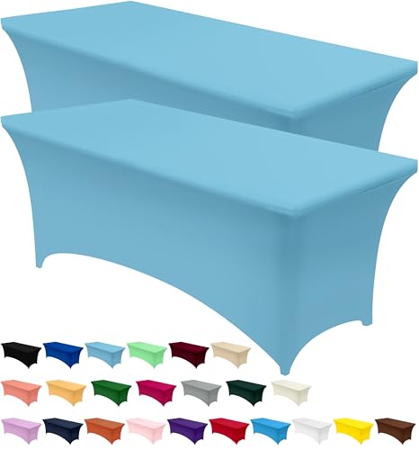 Utopia Kitchen Spandex-Tischdecke, 2 Stück, 182 cm, Blauer Nebel, enganliegend, waschbar und knitterfrei, dehnbar, rechteckig, Terrassentischabdeckung für Veranstaltung, Hochzeit, Bankett und Partys, von Utopia Kitchen