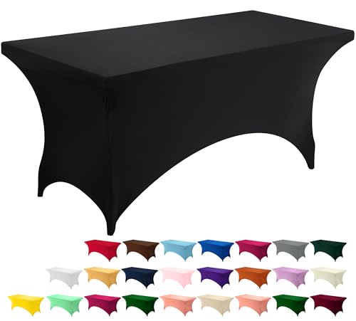 Utopia Kitchen Spandex-Tischdecke 1 Packung [8FT, Schwarz] Waschbare und Knitterfreie Rechteckige Stretch-Tischdecke für Veranstaltungen, Hochzeiten, Bankette und Partys [244Lx76Wx76H] cm von Utopia Kitchen