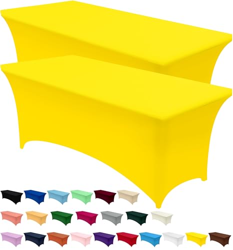 Utopia Kitchen Spandex Tischdecke 2 Pack [6FT, Gelb] Enge, Passgenaue, Waschbar und Faltenfrei Tischdecke Outdoor für Veranstaltung, Hochzeit, Bankett & Partys [183Lx76Wx76H] cm von Utopia Kitchen