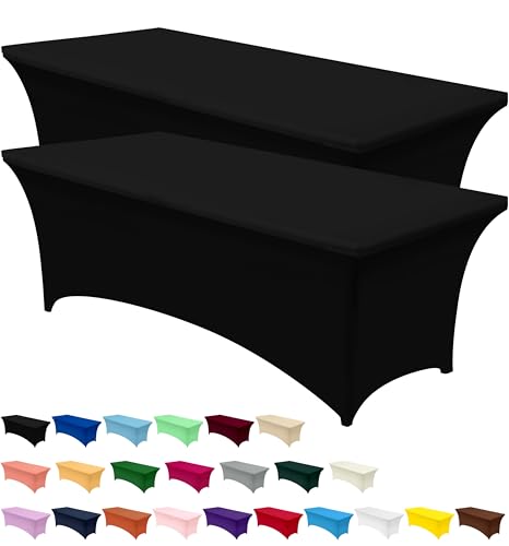 Utopia Kitchen Spandex Tischdecke 2 Pack [8FT, Schwarz] Enge, Passgenaue, Waschbar und Faltenfrei Tischdecke Outdoor für Veranstaltung, Hochzeit, Bankett & Partys [244Lx76Wx76H] cm von Utopia Kitchen