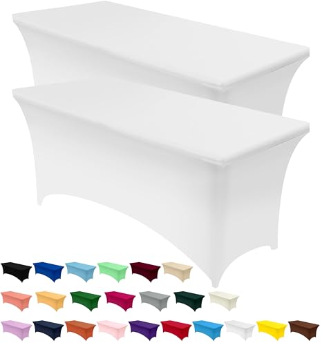 Utopia Kitchen Spandex Tischdecke 2 Pack [4FT, Weiß] Enge, Passgenaue, Waschbar und Faltenfrei Tischdecke Outdoor für Veranstaltung, Hochzeit, Bankett & Partys [122Lx76Wx76H] cm von Utopia Kitchen