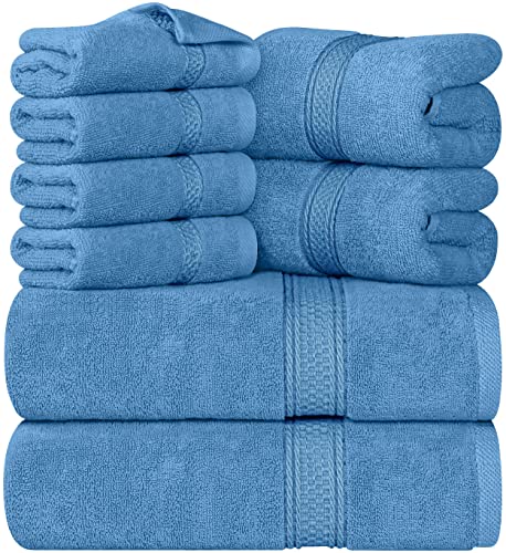 Utopia Towels - 8 teilig Handtücher Set aus Baumwolle mit Aufhänger - 2 Badetuch, 2 Handtücher und 4 Washclappen - (elektrisch blau) von Utopia Towels