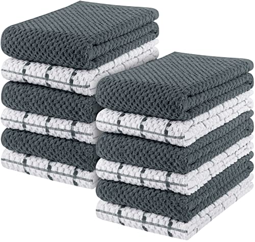 Utopia Towels - 12er Pack Geschirrtücher Küchentücher, 38 x 64 cm Baumwolle Geschirrtüch – Maschinenwaschbar (Grau und Weiß) von Utopia Towels