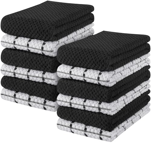 Utopia Towels - 12er Pack Geschirrtücher Küchentücher, 38 x 64 cm Baumwolle Geschirrtüch – Maschinenwaschbar (Schwarz und Weiß) von Utopia Towels